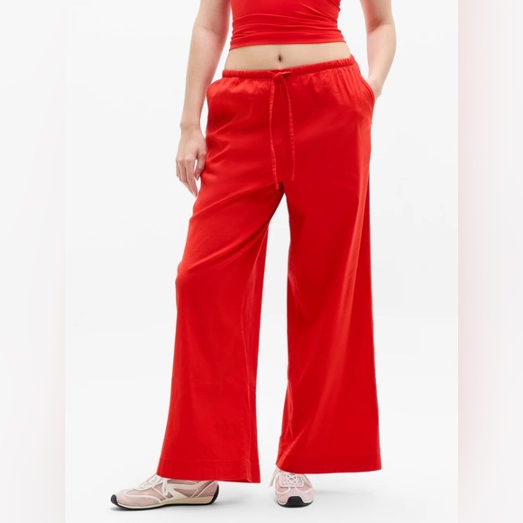 Athleta Red Paradise Linen Blend Mid Rise Wide Leg Flowy Resortwear Pants, Small - Picture 12 of 16